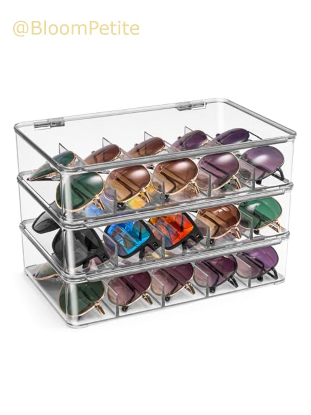 5-Compartment Stackable Acrylic Eyeglass Case Organizer Hard Plastic Storage